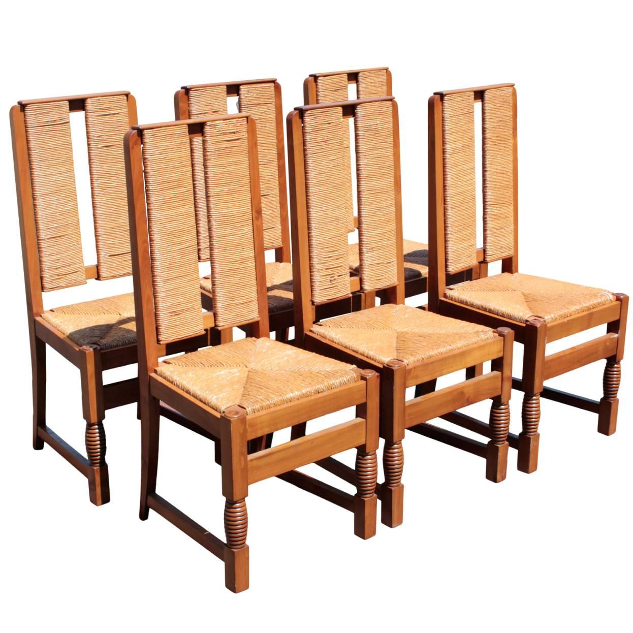 French Basque 1940's Set of Six Side Chairs by Victor Courtray For Sale