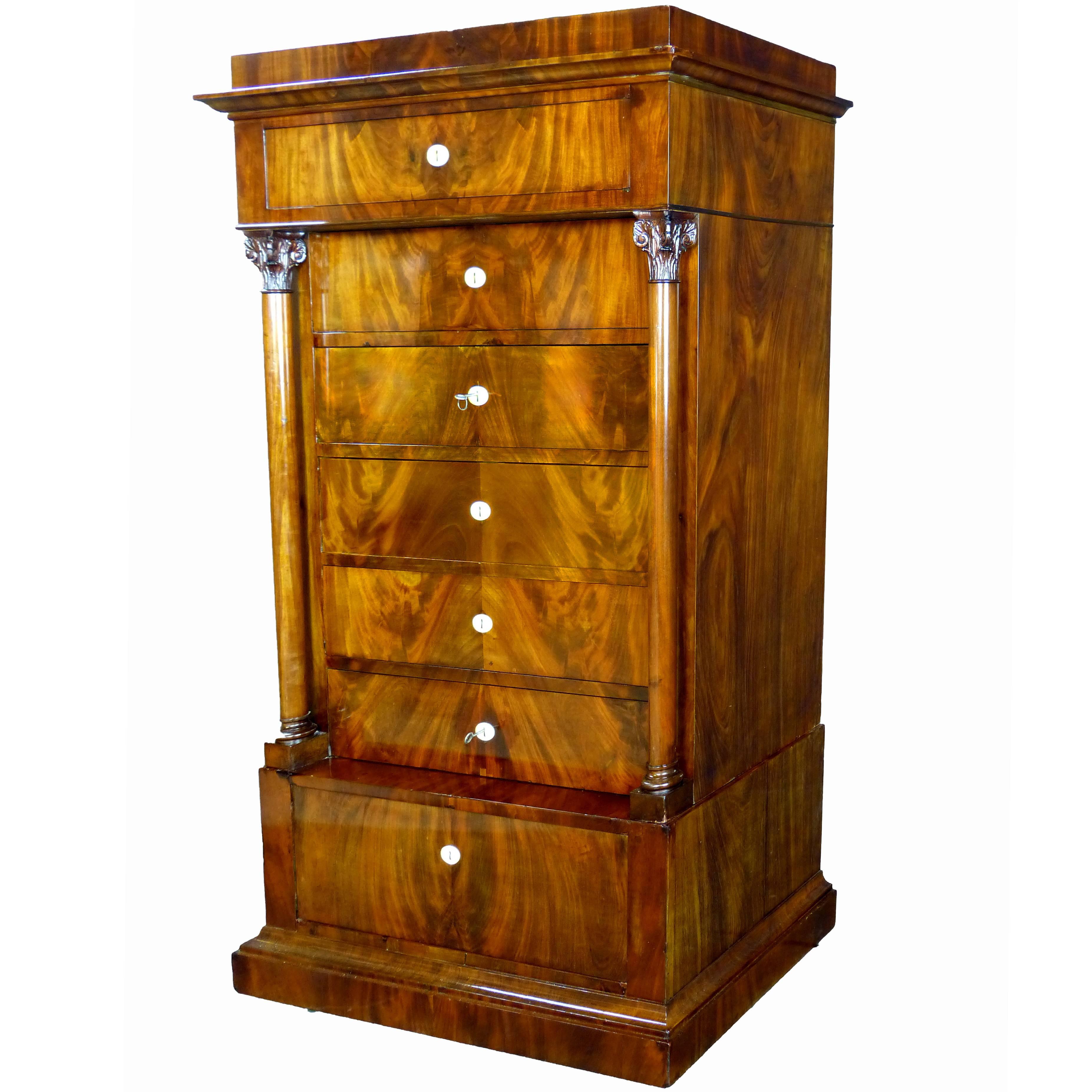 19th Century Biedermeier Tall Commode Chest of Drawers with Secretaire