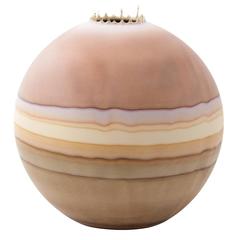 Limited Edition Handmade Contemporary Large Round Vase in Striped Earth Tones 2