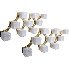 Pair of Brass and Clear Murano Glass Ceiling Mount Fixtures Pair of Brass and Clear Murano Glass Ceiling Mount Fixtures