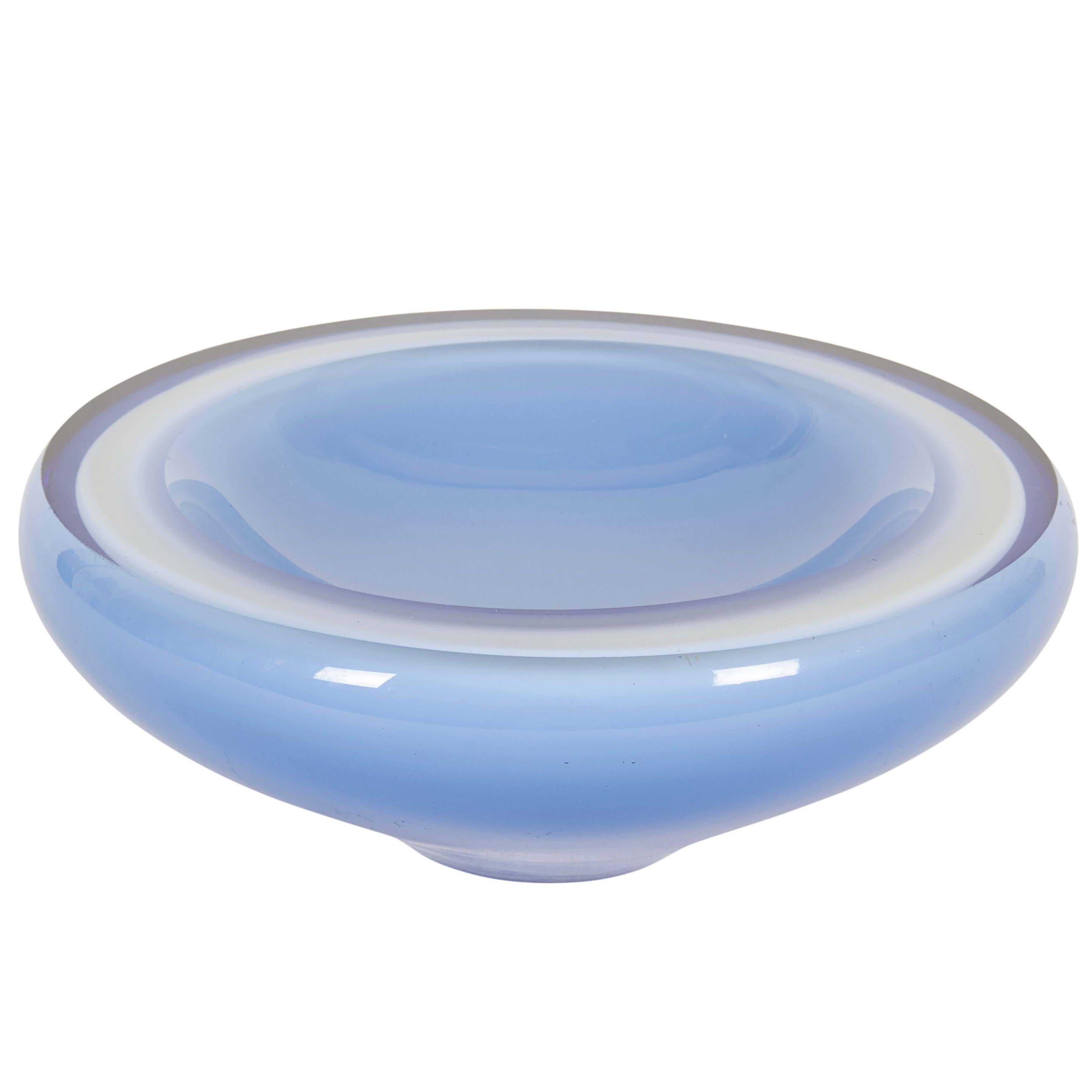 Art Glass Cased White and Blue Bowl