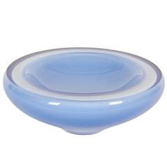 Art Glass Cased White and Blue Bowl 11
