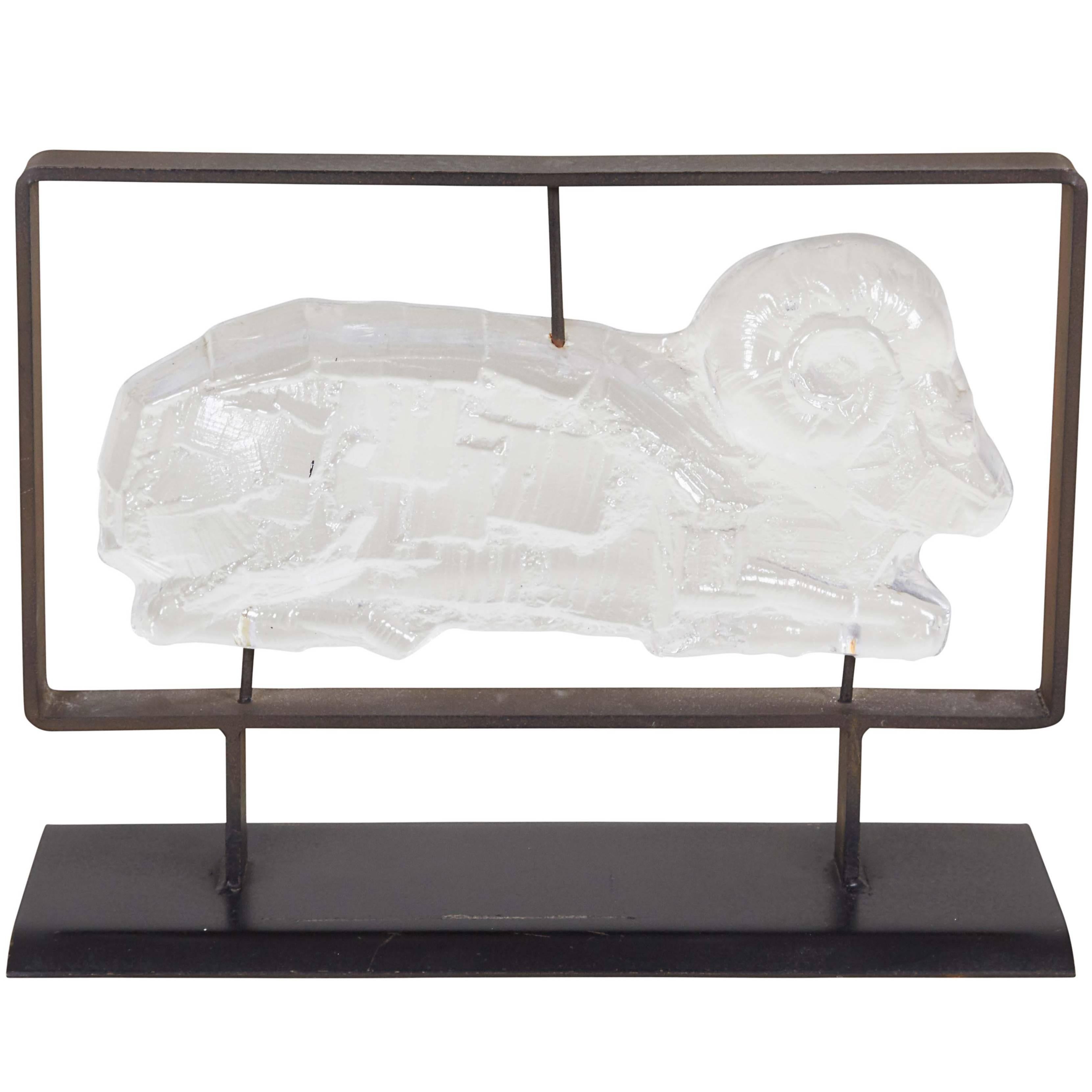 Kosta Art Glass Ram Sculpture by Erik Höglund