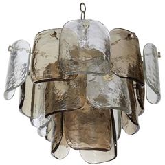 Mazzega Chandelier with Smoked and Clear Textured Glass