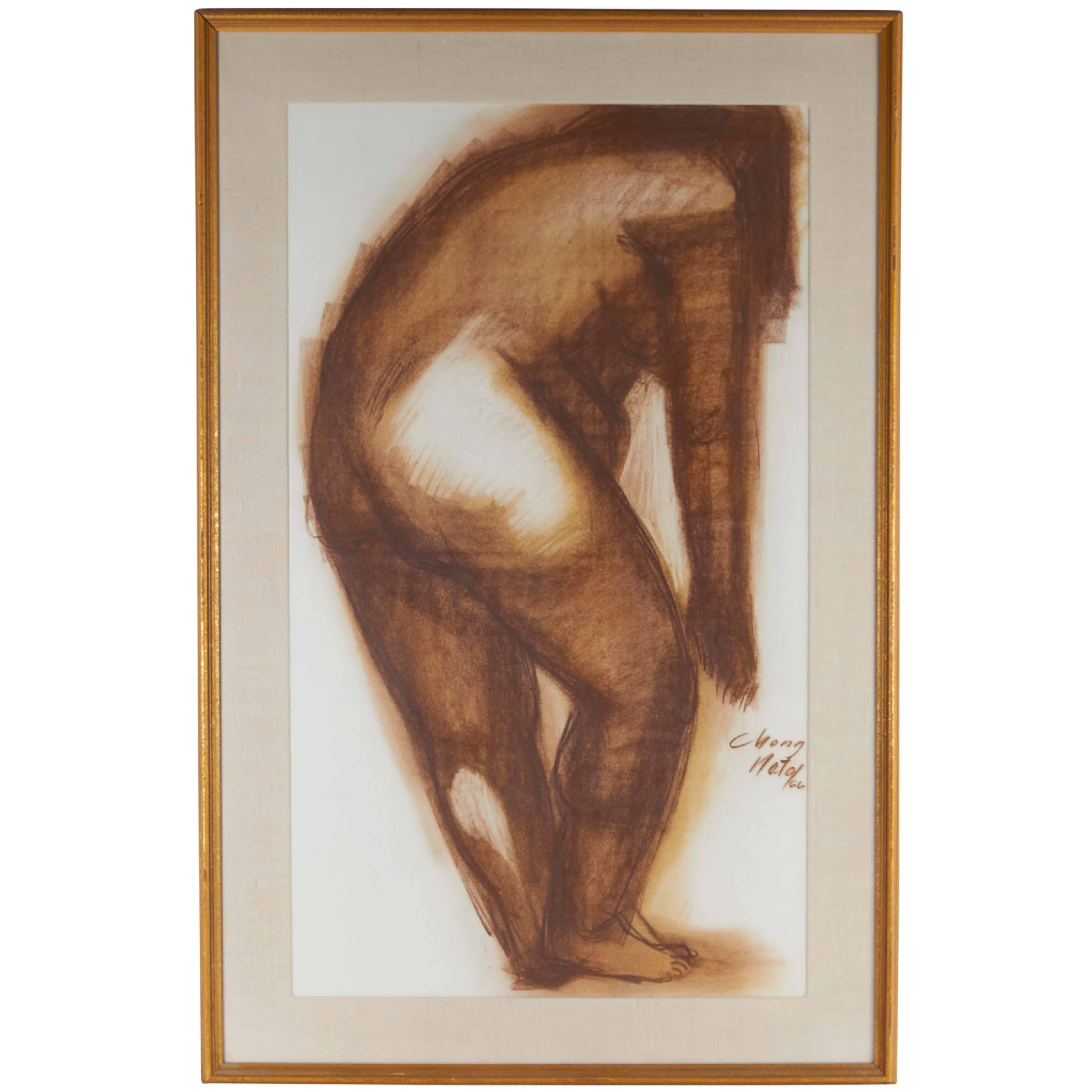 Chong Neto, Nude Study, Gouache and Charcoal on Paper, Signed
