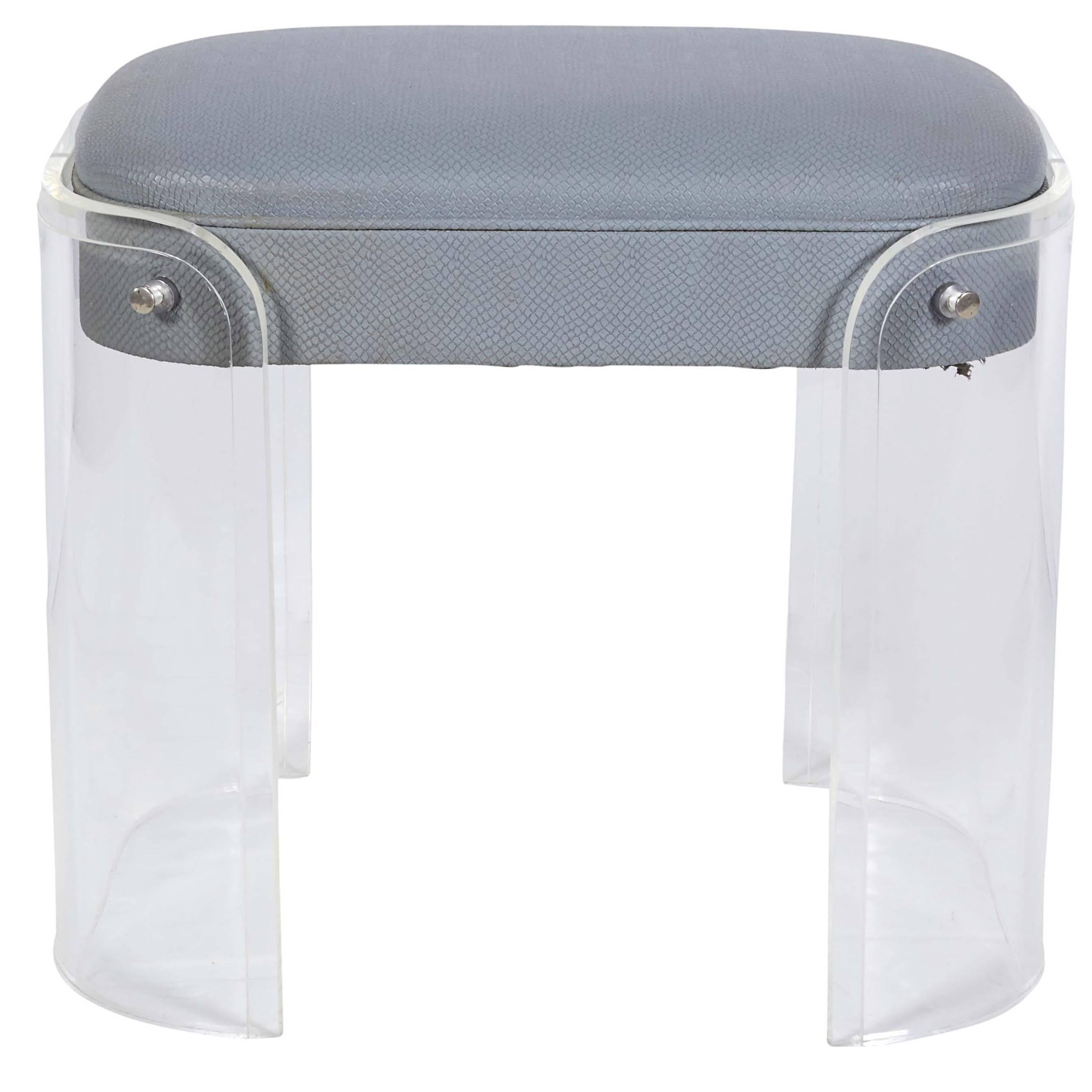 Hill Manufacturing Lucite Vanity Stool with Faux Snakeskin Seat