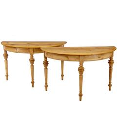 Pair of 19th Century Pine Demilune Occasional Tables