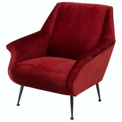 Red Lounge Chair with Red Essex Fabric and Bronze Legs 4