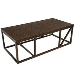 Rectangular Wood Coffee Table with Woven Rattan Top, Belgian, Contemporary