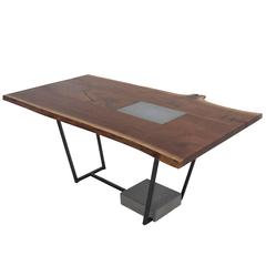 "SCW" Dining Table, Live Edge Walnut, Blackened Steel, Cast Concrete, Ebony Keys 6