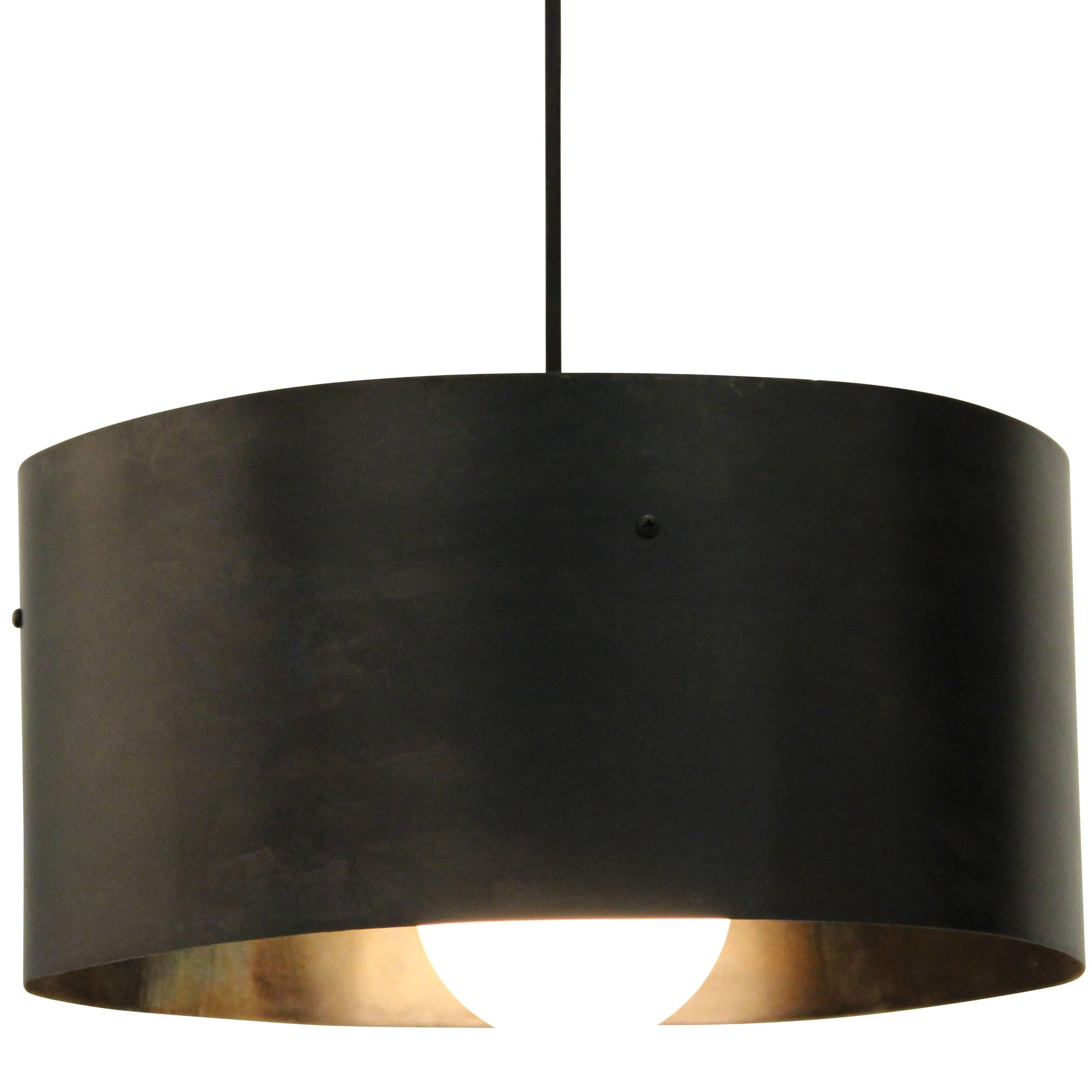 Fully Adjustable "PULLEY LIGHT" with Hand Bent Patinated Steel Shade and Dimmer For Sale