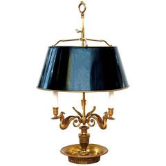 Good Quality French Empire Style Gilt Bronze Bouillotte Lamp with Tole Shade
