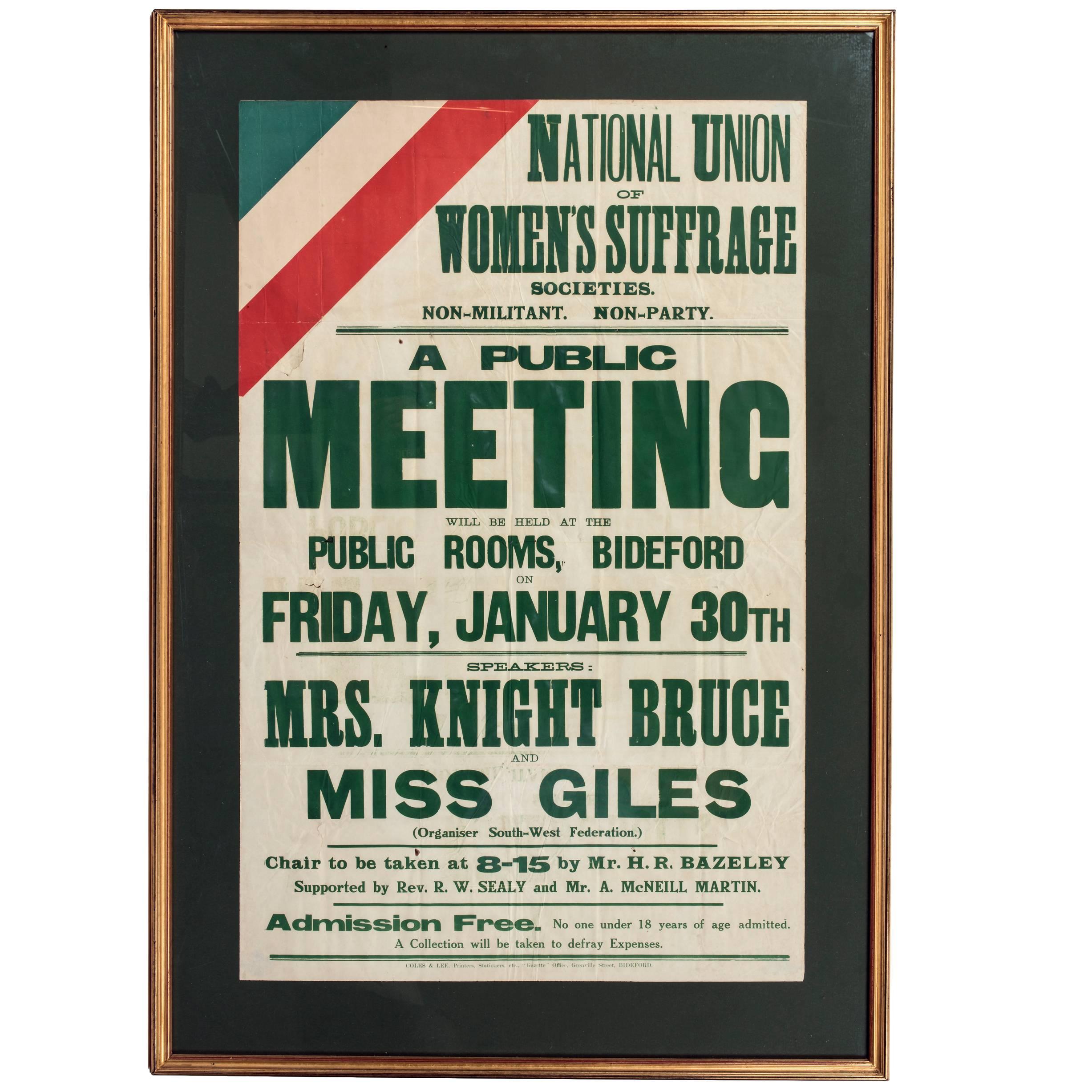 Early 1900s Suffragette Poster, Medal, Song Book and Related Material For Sale