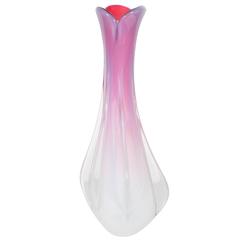 Mid-Century Handblown Murano Glass Vase in Ombre Tones of Rose and Chambord