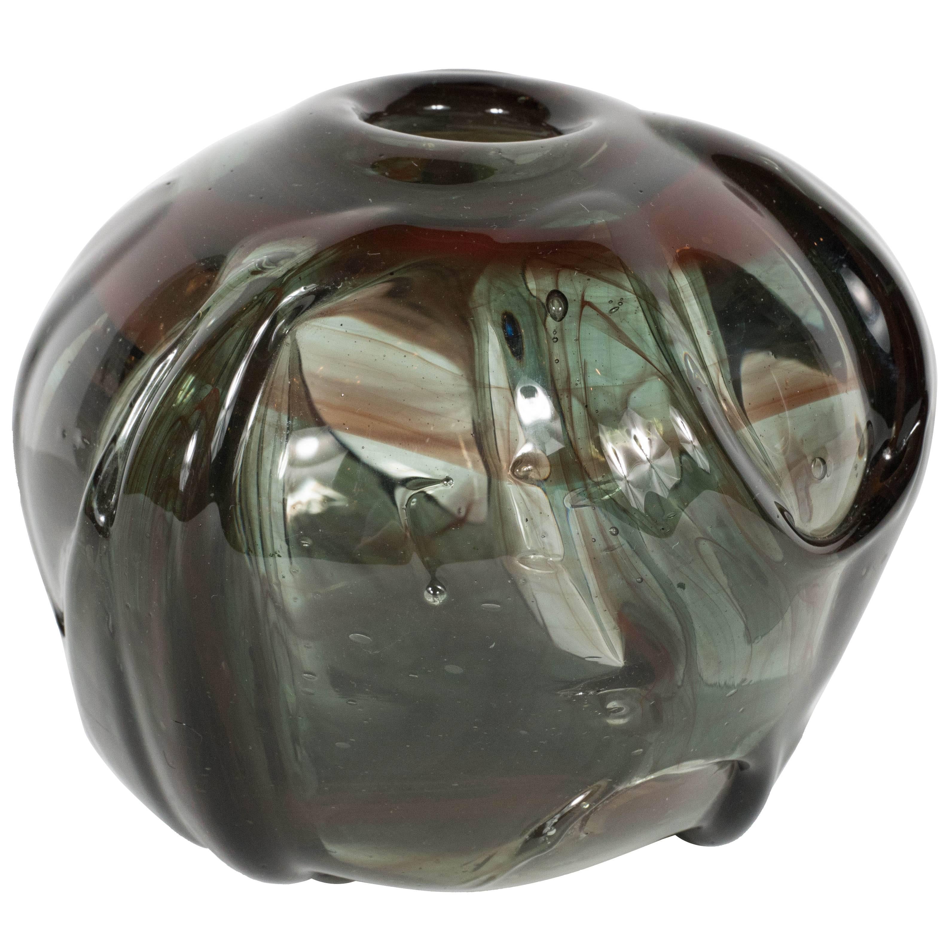 Mid-Century Modernist Handblown Smoked Tourmaline / Cinnabar Murano Glass Vase