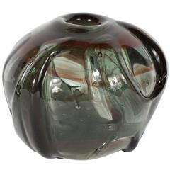 Vintage Mid-Century Modernist Handblown Smoked Tourmaline / Cinnabar Murano Glass Vase