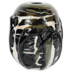 Mid-Century Modernist Handblown Smoked Green Tourmaline Murano Glass Vase