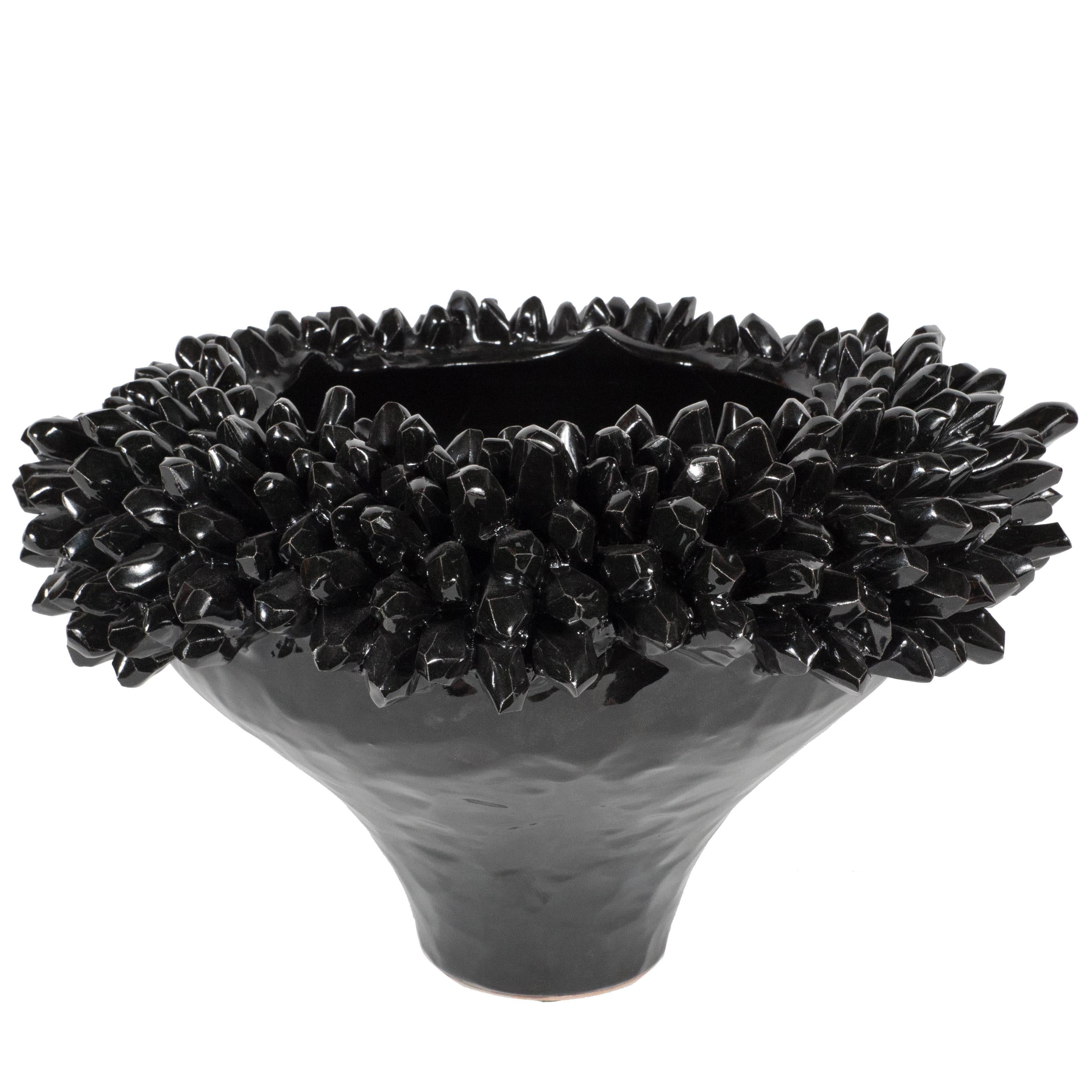 Mid-Century "Sea Urchin" Ceramic Bowl in Jet Black