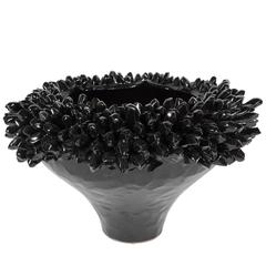 Mid-Century "Sea Urchin" Ceramic Bowl in Jet Black