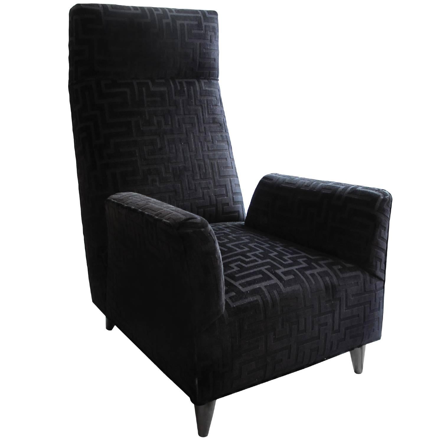 Flair Home Collection Custom Torino Chair in Geometric Black Velvet