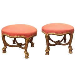 Pair of Second Empire Gilt and Upholstered Rope Twist Stools 6