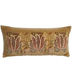 Handmade Yellow Velvet Pillow with 19th Century Silk Embroidered Panel