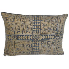 Set of Three Handmade Pillows with an Indigo and Gold Pattern