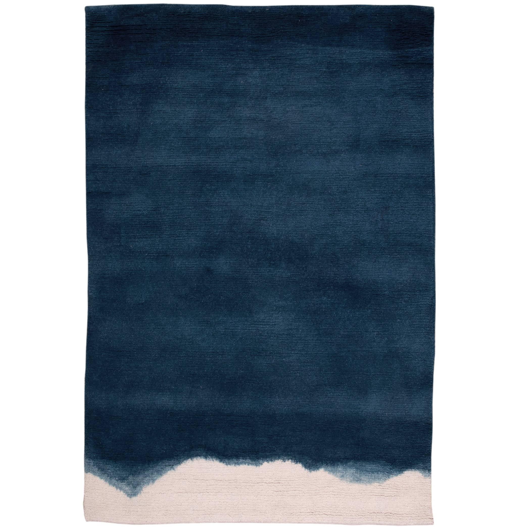 Natural Ombre Dip-Dyed Indigo Wool Small Rug