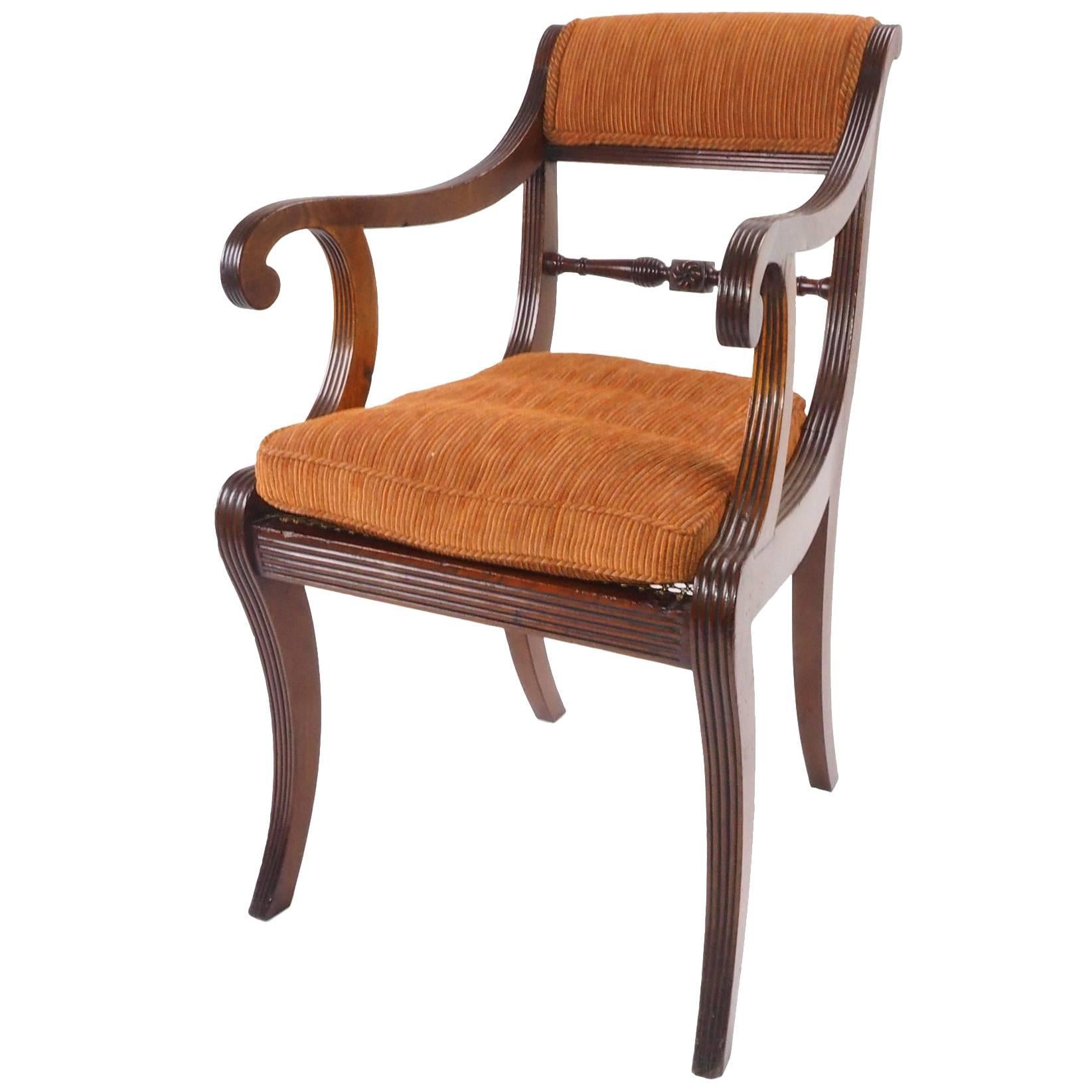 Regency Sabre Legged Mahogany Elbow Chair For Sale