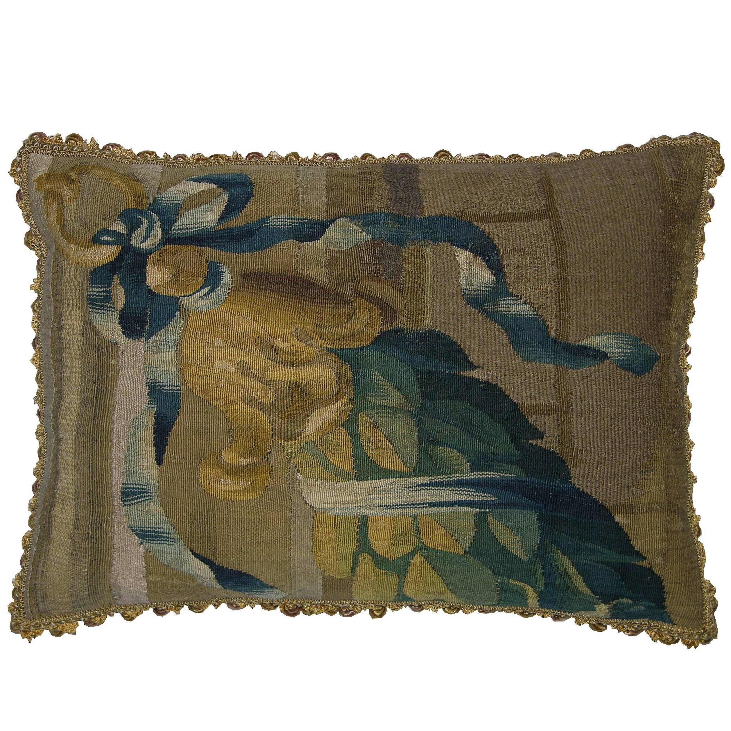 17th Century Antique Brussels Tapestry Pillow, 1400P.