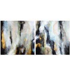 "In the Mist" Abstract Paintings Diptych by Katherine Houston