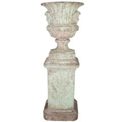 Light Green Painted Three-Part Concrete Urn