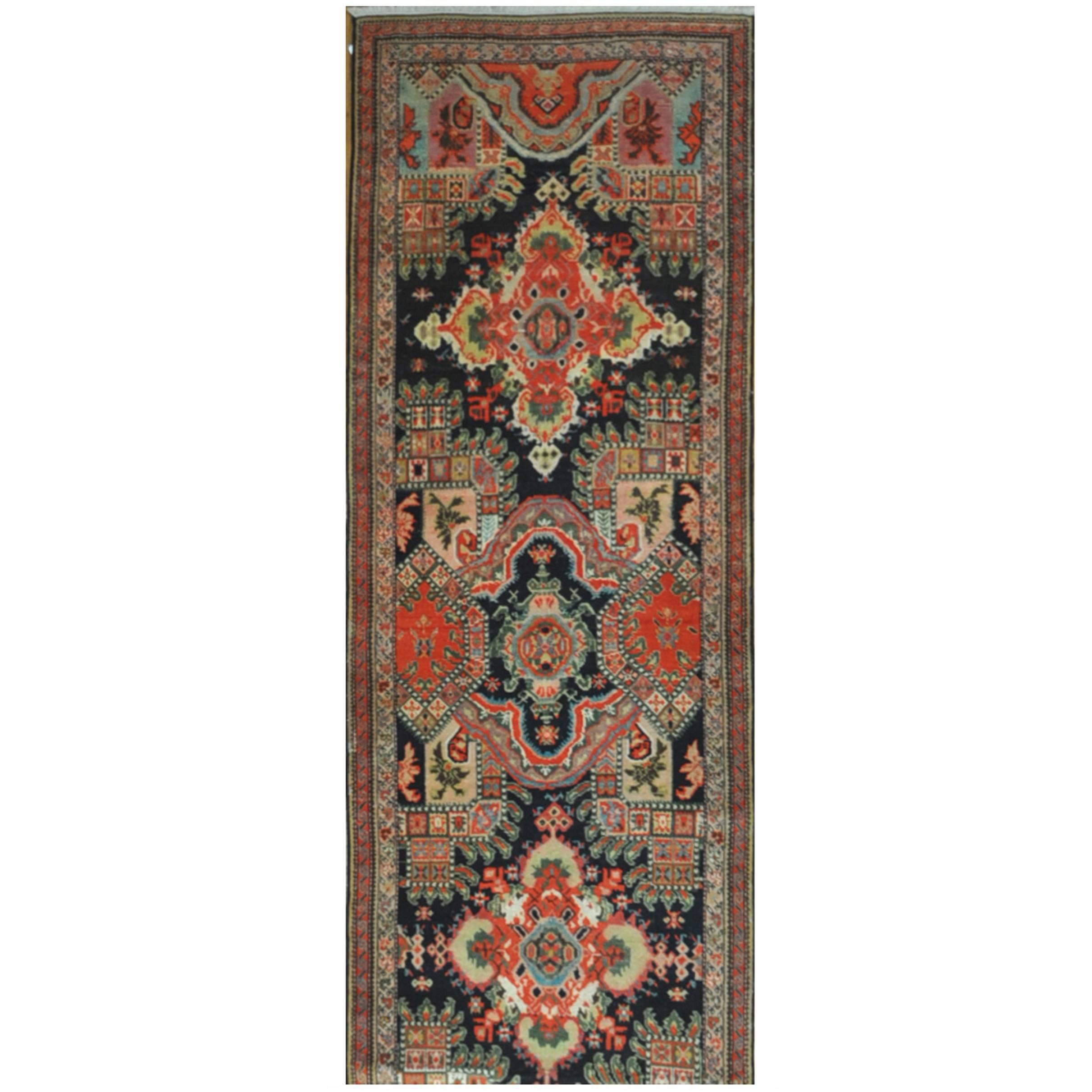 Antique Hand knotted Wool Long Caucasian Runner Rug For Sale