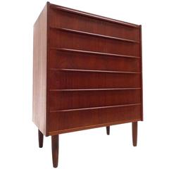 Danish Midcentury Teak Tallboy Chest of Six Drawers Scalloped, 1960s