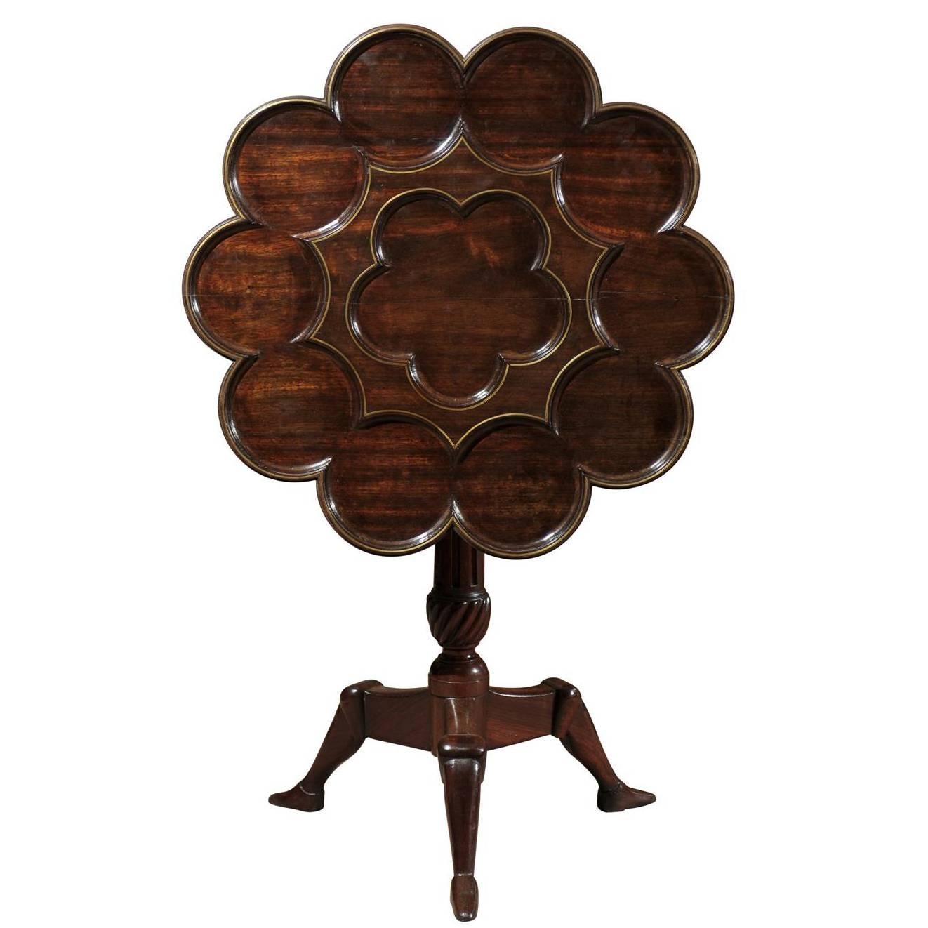Manx Rosewood Tilt-Top Table with Carved Recesses and Brass Inlay, circa 1890