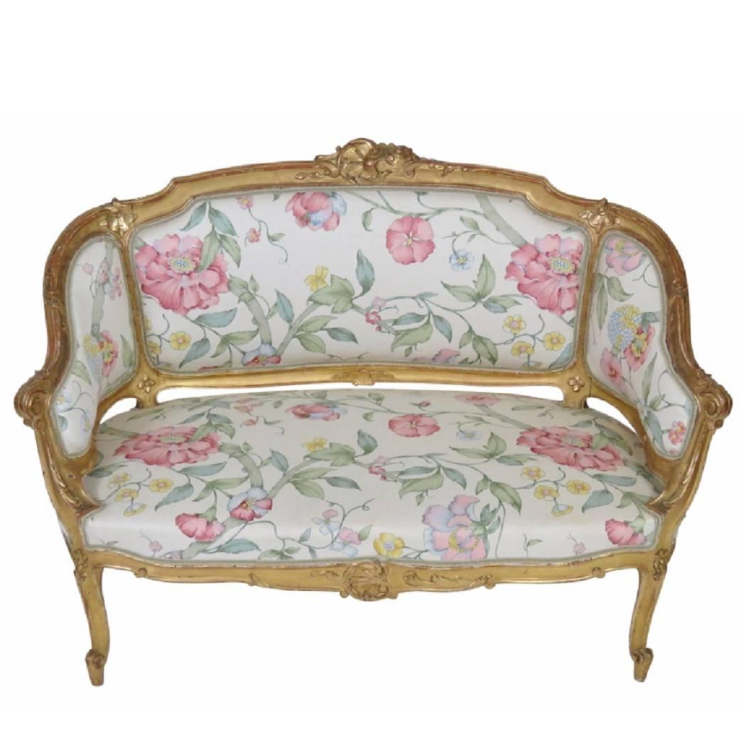 Antique French Gilt Carved Settee