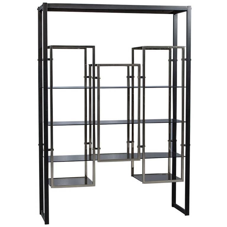 Black and Chrome Geometric Etagere