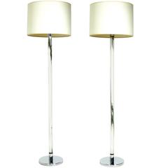 Pair of 1930s Art Deco Glass Rod and Chrome Lamps
