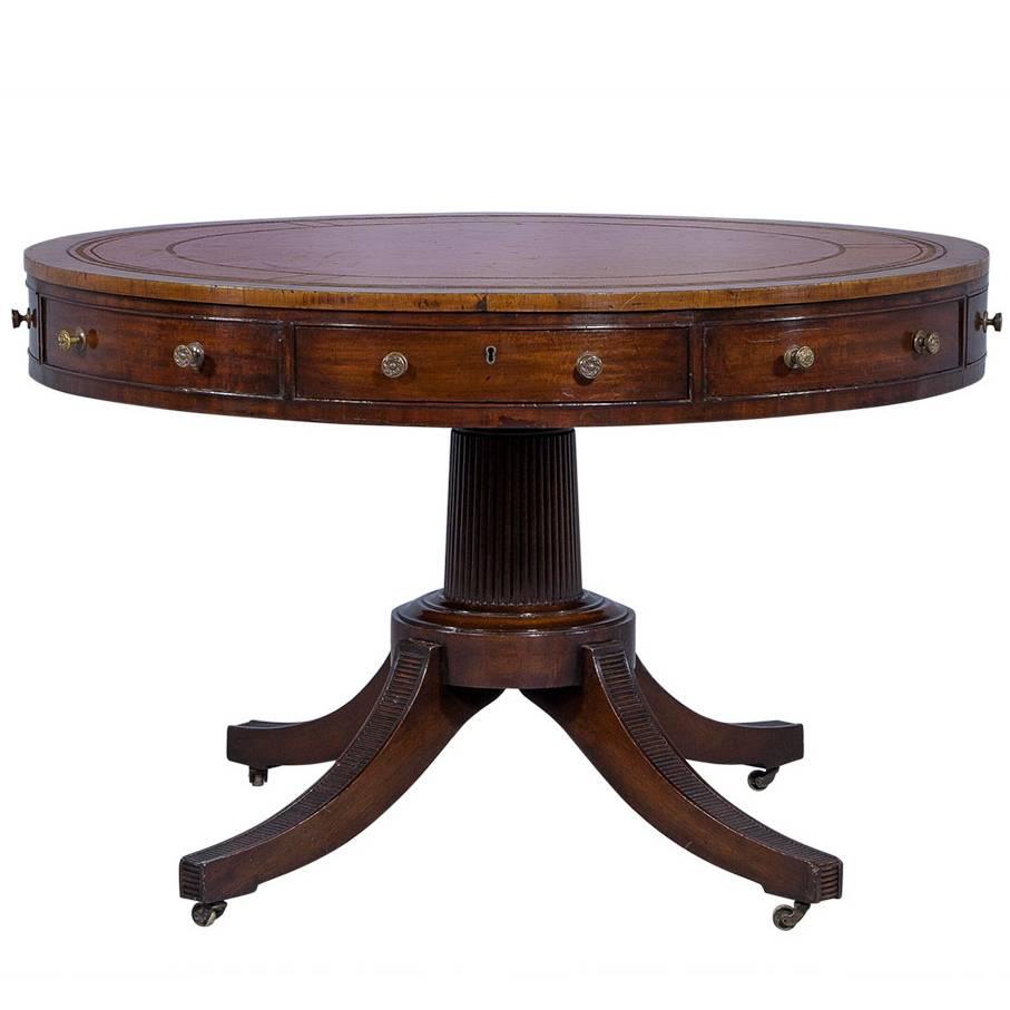 English Regency Period Mahogany Rent Table with Inlaid Red Leather Top