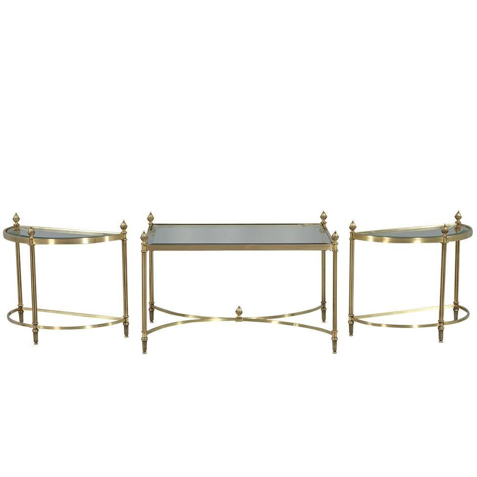 Maison Jansen Style Brass and Glass Cocktail Tables