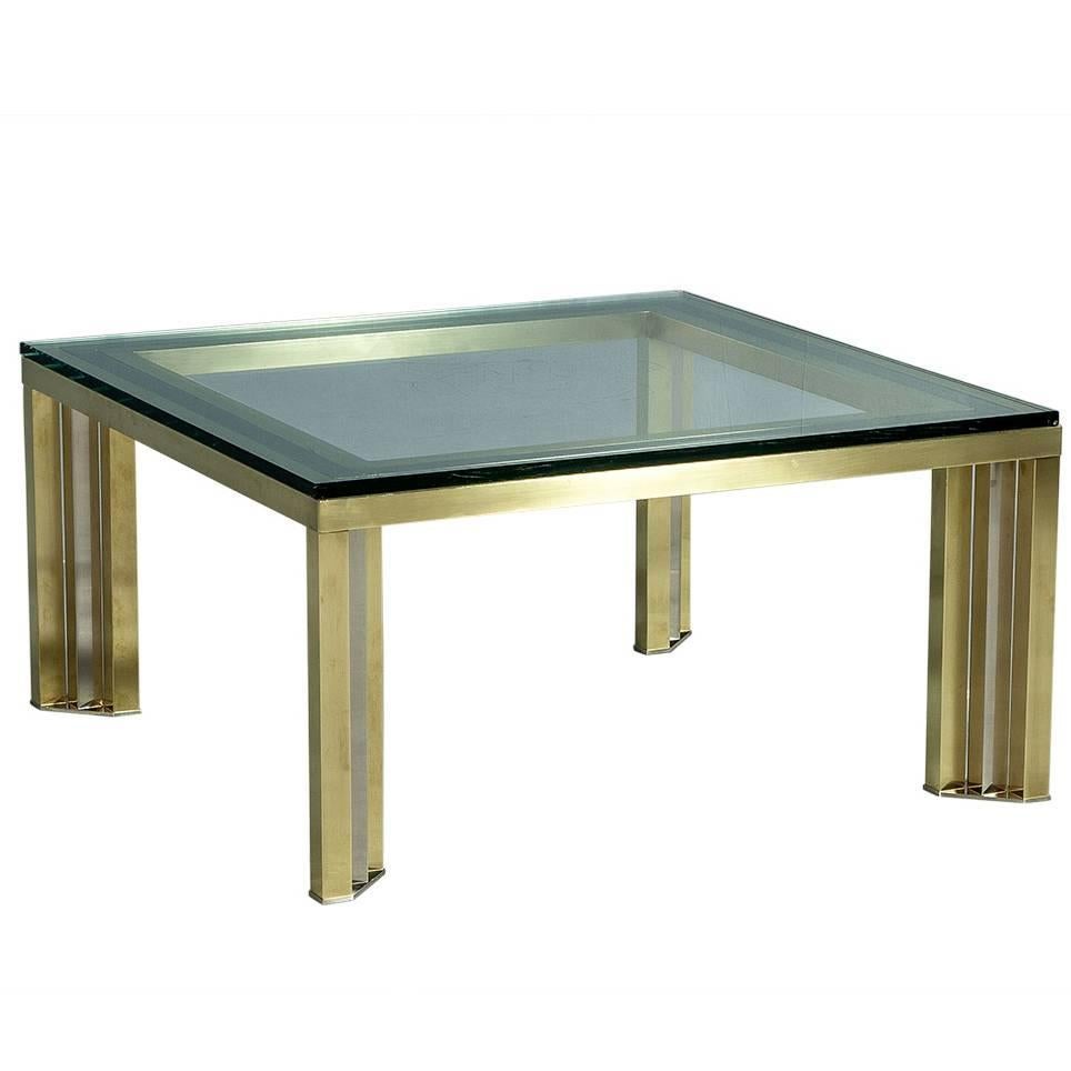 1970s Polished Chrome and Brass Cocktail Table