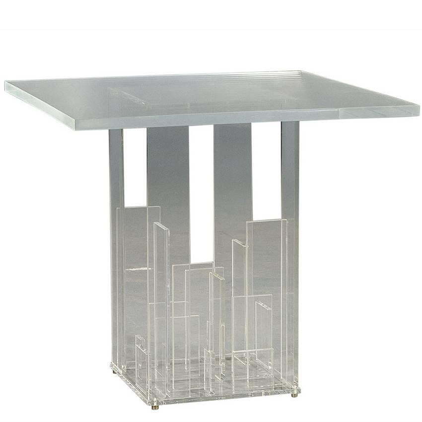 Lucite Side Table with Geometric Sculptural Base