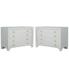 Pair of Concave Front Neoclassical Chests with White Marble Tops 4