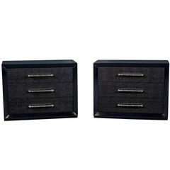 Pair of Smoked Indigo High Gloss Chest with Ostrich Facade