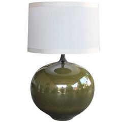 Impressive Danish, 1960s Olive-Green Glazed Orb-Form Lamp