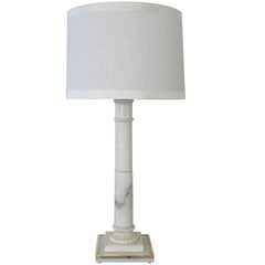 Sleek Hollywood Regency Carved Carrara Marble Columnar Lamp; Marbro Lamp Co