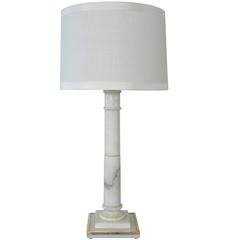 Sleek Hollywood Regency Carved Carrara Marble Columnar Lamp; Marbro Lamp Co 3
