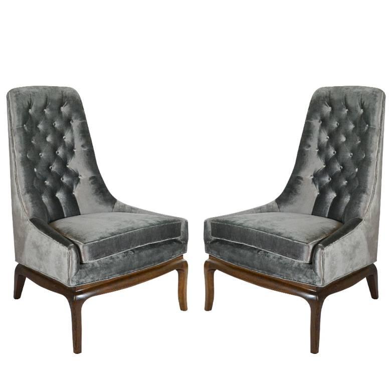 Pair of Tufted High Back Slipper Chairs, 1950s