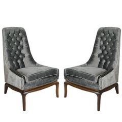 Pair of Tufted High Back Slipper Chairs, 1950s 4