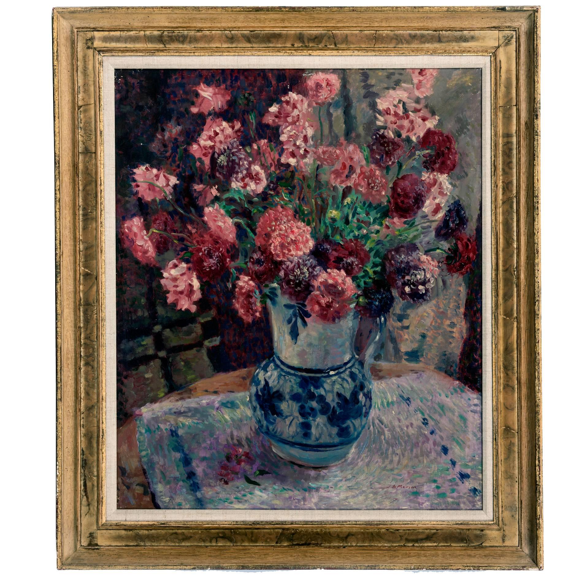 James Bolivar Manson Oil on Canvas "Carnations" For Sale